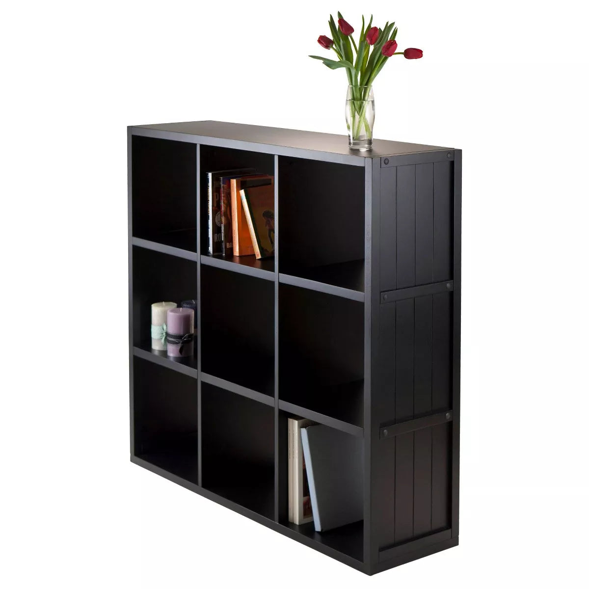 40.08" 7-Piece Timothy Storage Shelf Unit with Folding Fabric Baskets in Black - Home Office Organizer