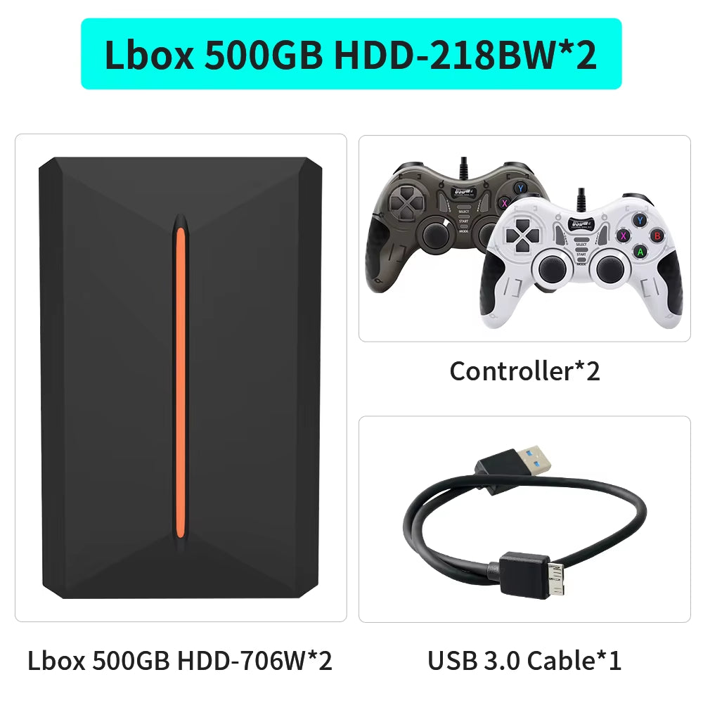 Launchbox OS 500GB Portable Gaming HDD Retro Game Console with 3700+PC/3D Games for Ps4/Ps3/Ps2/Ps1/Wii/Wiiu for Wins Pc/Laptop
