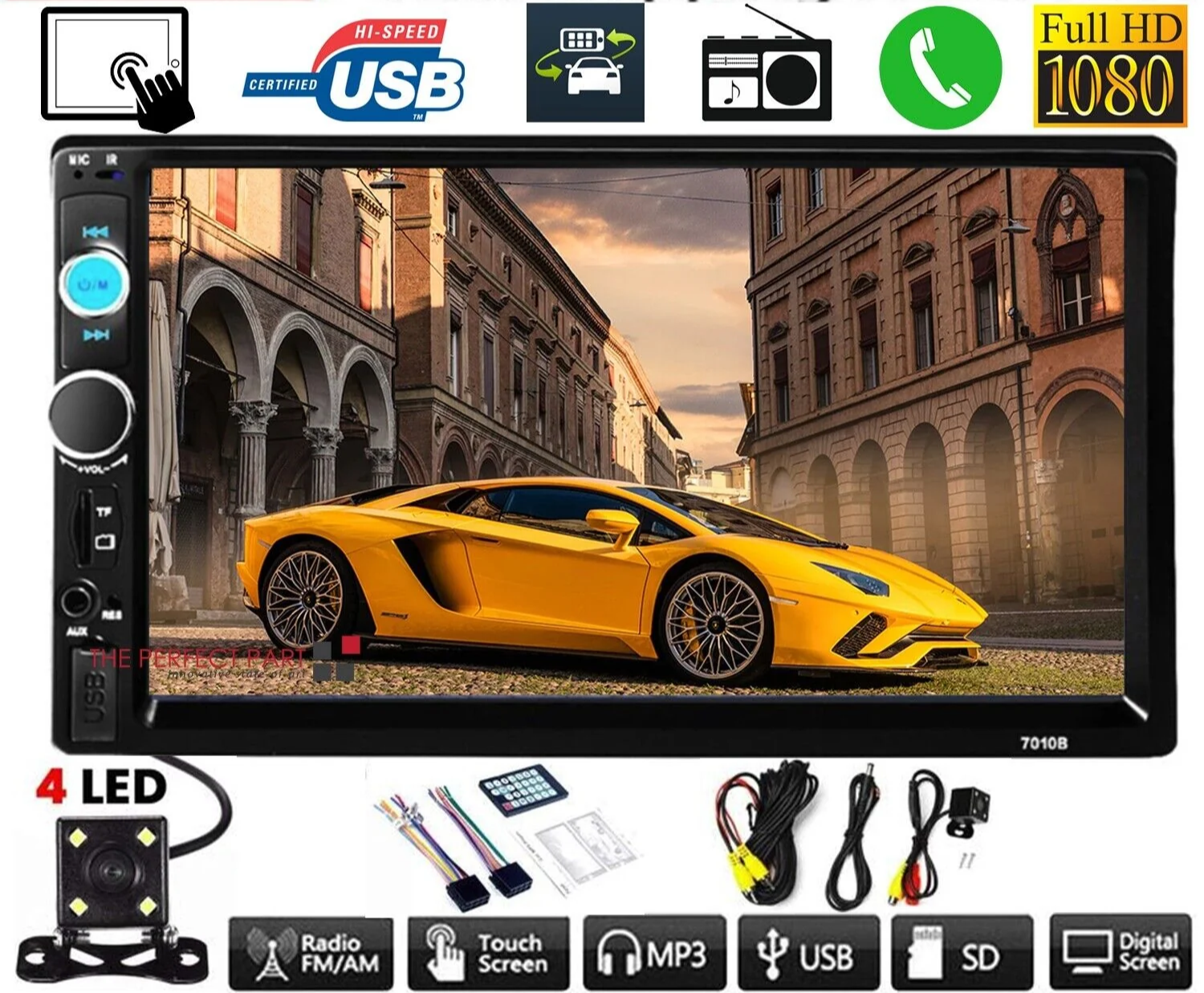 7" Double 2 DIN Car MP5 Player Bluetooth Touch Screen Stereo Radio with Camera