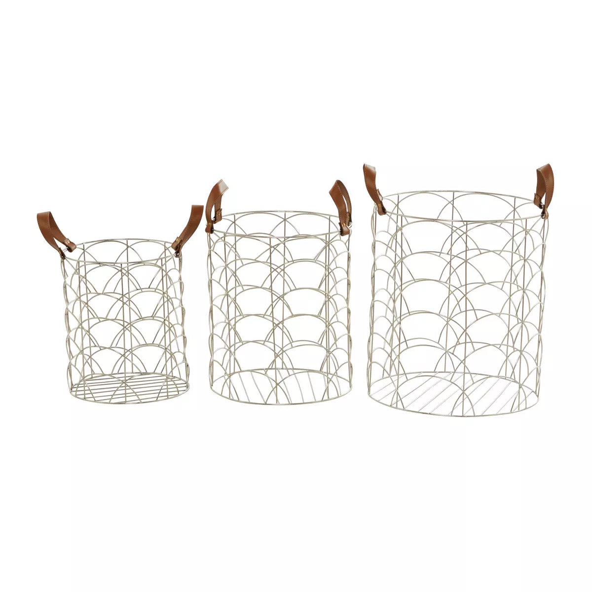 Set of 3 Silver Metal Storage Baskets - Luxury Round Decorative Organizers