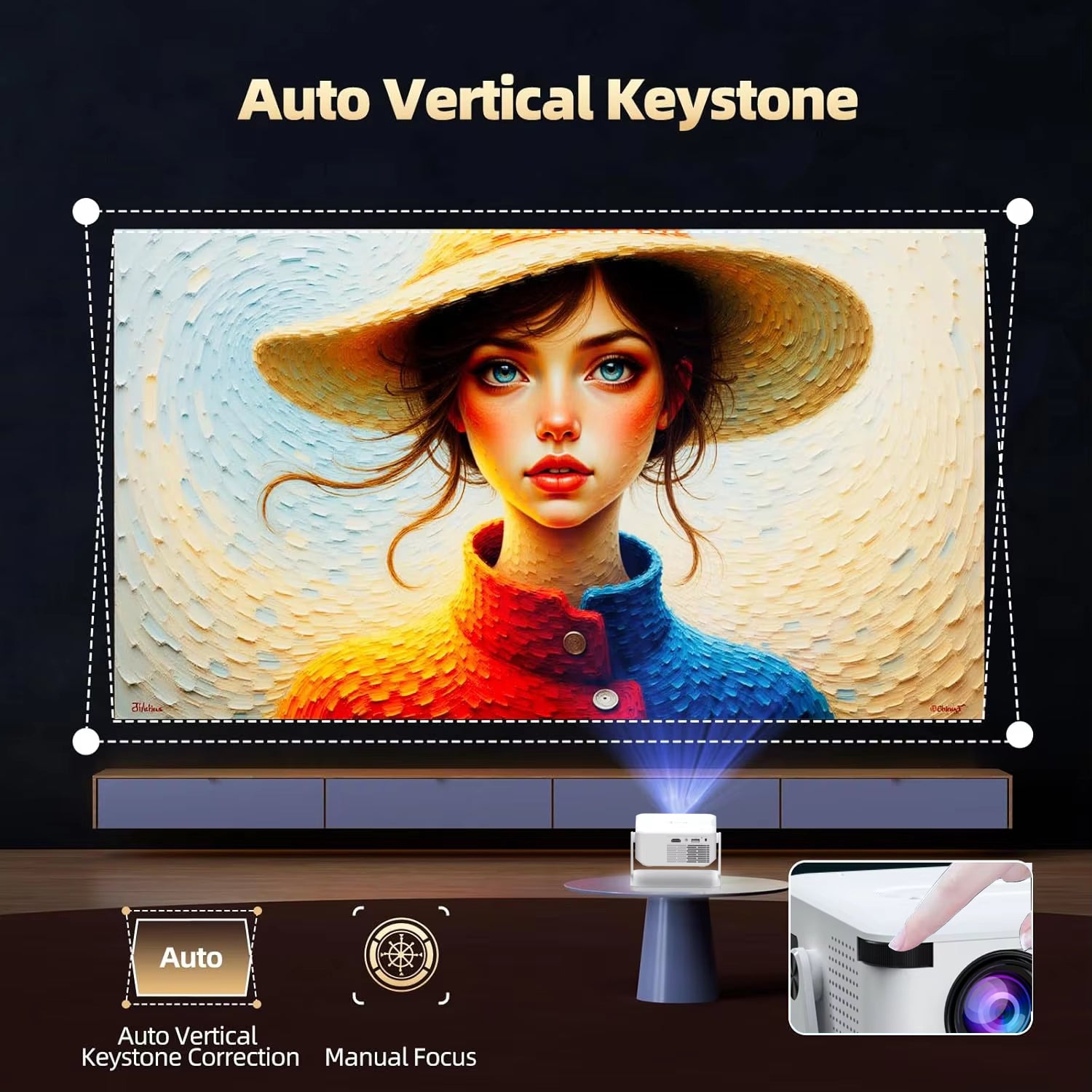 Digital Projector Android with Holder HD Video Smart Projector Outdoor with HDMI USB Wireless Connection for Home Cinema Out