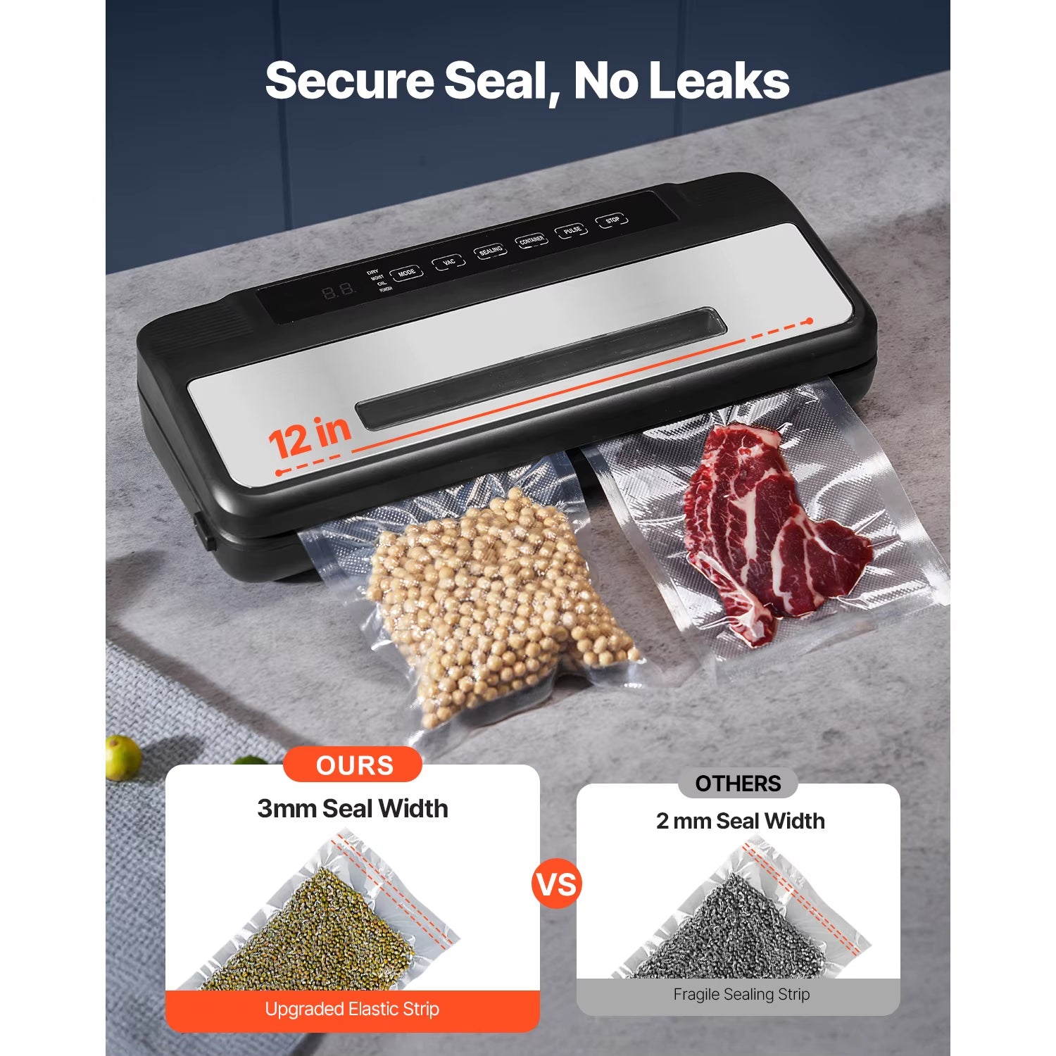 80Kpa 120W Electric Vacuum Sealer Machine 7-In-1 Wet Food Sealer with Free 10Pcs Vacuum Bags for Kitchen Food Storage