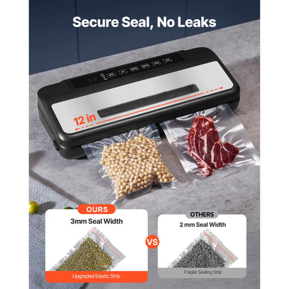 80Kpa 120W Electric Vacuum Sealer Machine 7-In-1 Wet Food Sealer with Free 10Pcs Vacuum Bags for Kitchen Food Storage
