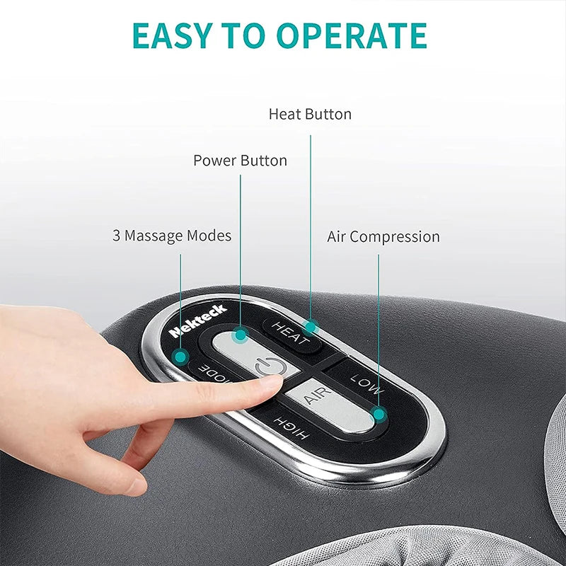 Foot Massager Heating Therapy Air Compression Shiatsu Knead Roller Muscle Relaxation Electric Foot Massage Machine
