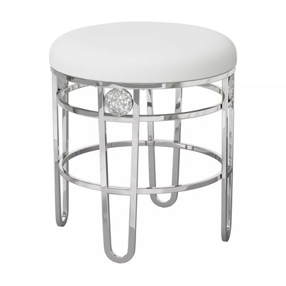 Dessa Glam Metal Vanity Stool Chrome - round Makeup Seat, Faux Leather