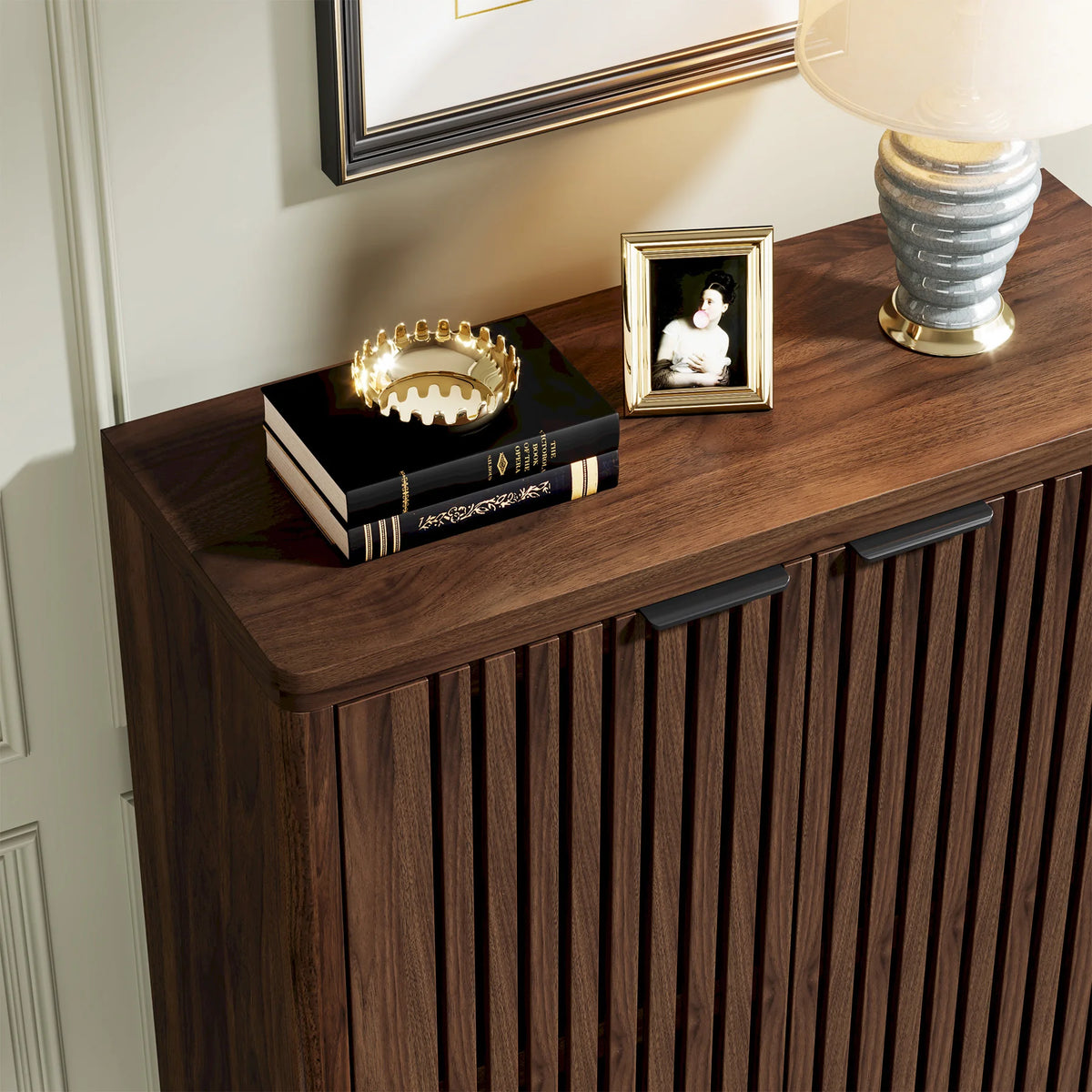 Tribesigns 6-Tier Wooden Shoe Cabinet with Louvered Doors and Adjustable Shelves