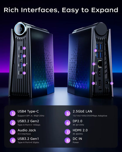 ACEMAGIC MINI PC  Ryzen 7 8745HS 32GB RAM 1TB SSD Windows 11 Pro MINI Computer Wifi6 BT5.2 with RGB Light 4K Triple Display