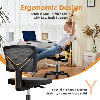 Mesh with Lumbar Support Armless Office Chair Low Back with Wheels Adjustable Height 360° Rolling Swivel Computer Chair