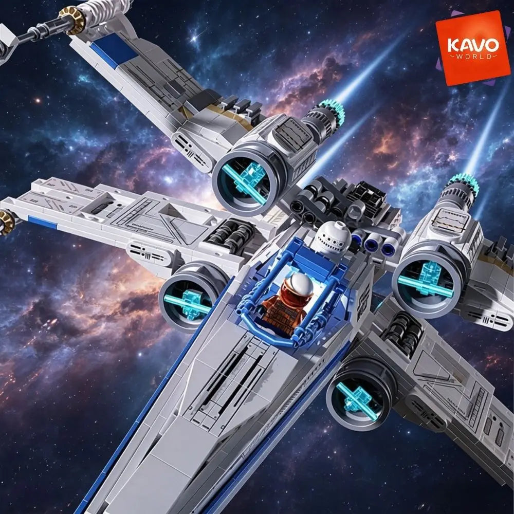 KAVOWORLD 1271-Piece X-Wing Space Fighter Building Block Set with LED Lighting and Mechanical Linkage, Transformable Starship Model with Retractable Landing Gear, Ideal Construction Toy for Adults and Teens, Perfect Gift for Space Enthusiasts