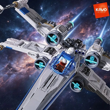 KAVOWORLD 1271-Piece X-Wing Space Fighter Building Block Set with LED Lighting and Mechanical Linkage, Transformable Starship Model with Retractable Landing Gear, Ideal Construction Toy for Adults and Teens, Perfect Gift for Space Enthusiasts