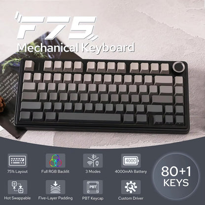 AULA F75 Pro Gasket Mounted Wireless Gaming Mechanical Keyboard RGB Customized 75% Layout Side-Engraving PBT Keycaps