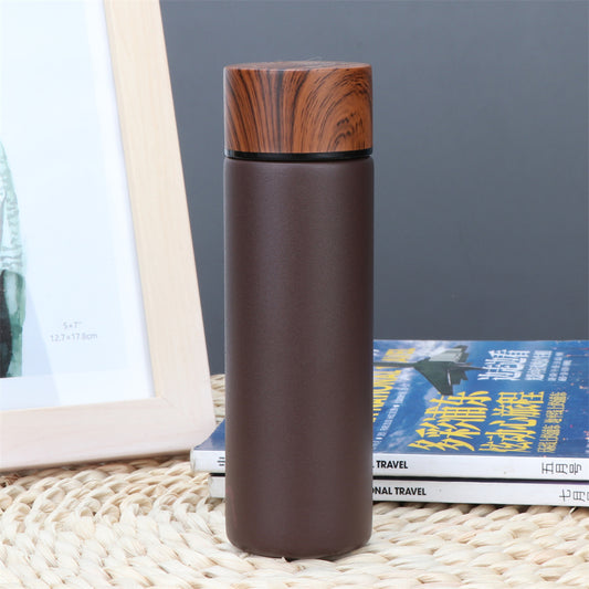 Stainless Steel Insulated Vacuum Bottle - 150ml Wood Grain Design - Portable Mini Coffee Mug 