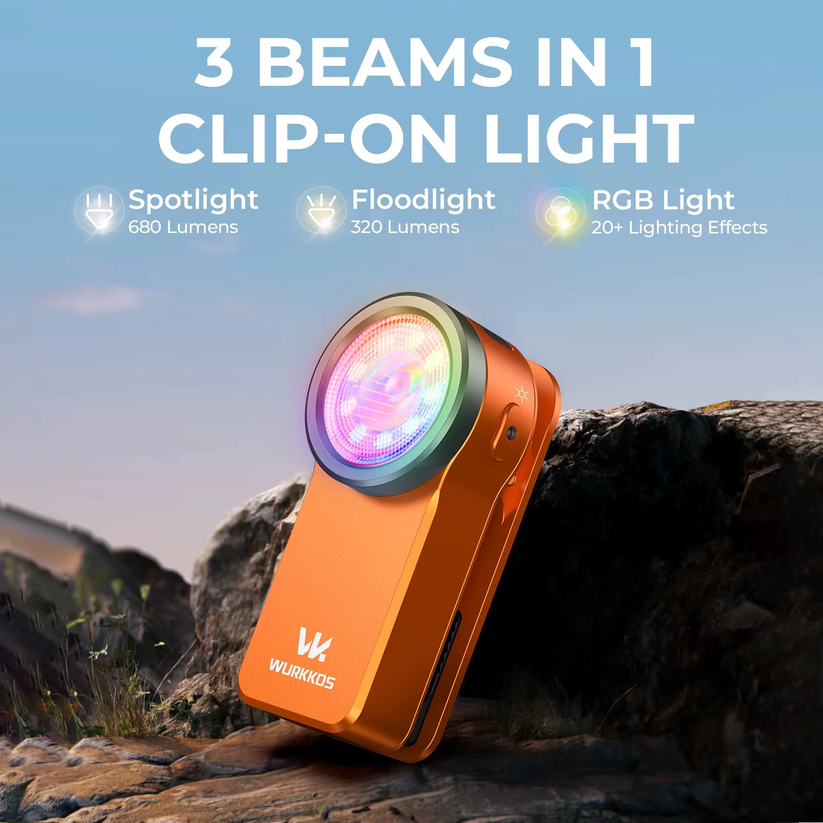 HD03 680LM Mini Clip Light USB C Rechargeable Pocket Flashlight Spotlight/Floodlight Portable EDC RGB Torch with Magnet