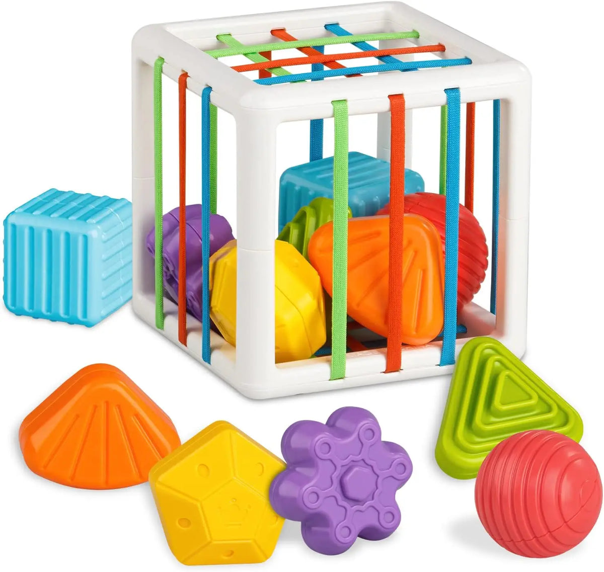 Sensory Shape Sorting Cube for Toddlers Aged 1-3 Years, Developmental Learning Toy with Textured Blocks