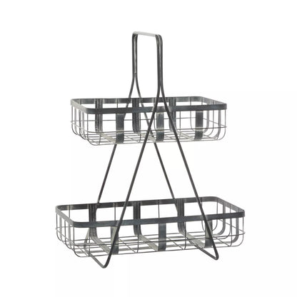 Iron Storage Basket Gray - Decorative Metal Bin for Blanket Storage, Novelty Shape, 22.85" Height