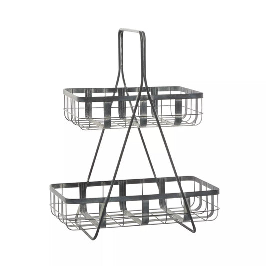 Iron Storage Basket Gray - Decorative Metal Bin for Blanket Storage, Novelty Shape, 22.85" Height