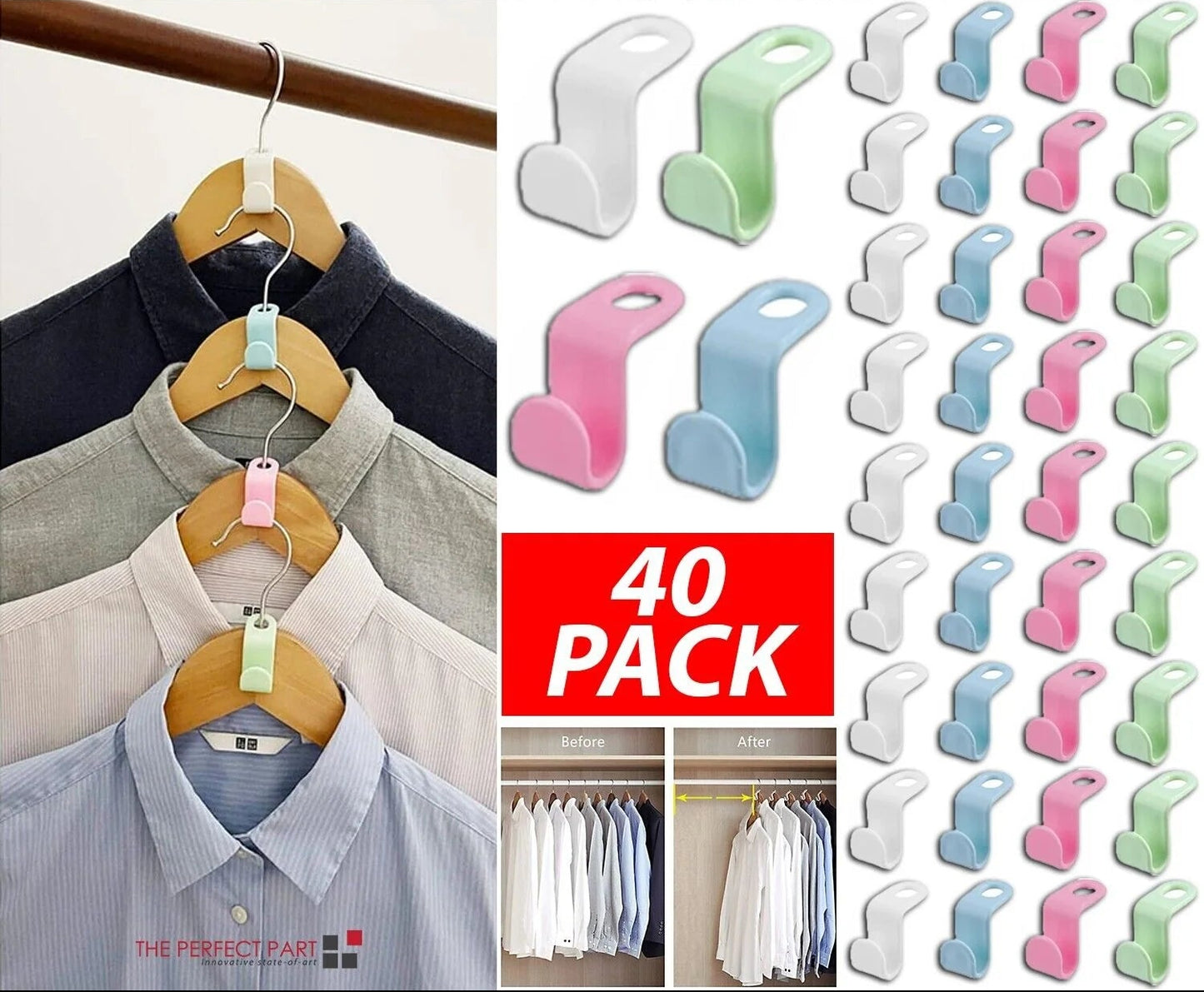 40 PCS Clothes Hanger Connector Hooks Closet Hangers Organizer Space Saving Clip