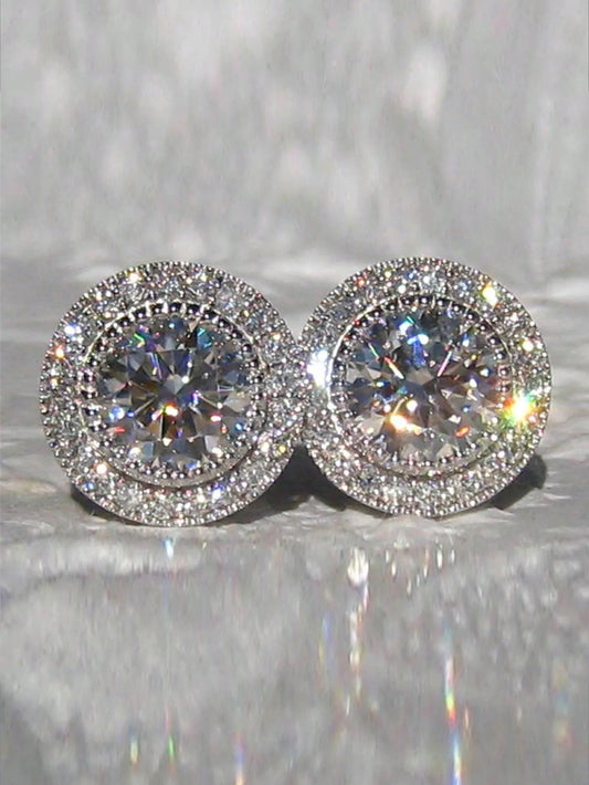 Korean Style Bridal Earrings with Sparkling Round Stones and Full Drill Design - Elegant and Delicate Casual Accessories for Valentine's Day