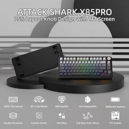 X85Pro 75% Mechanical Keyboard with Screen & Knob Hot Swappable Wireless 2.4Ghz/Bluetooth/Wired RGB Gasket Mount QM