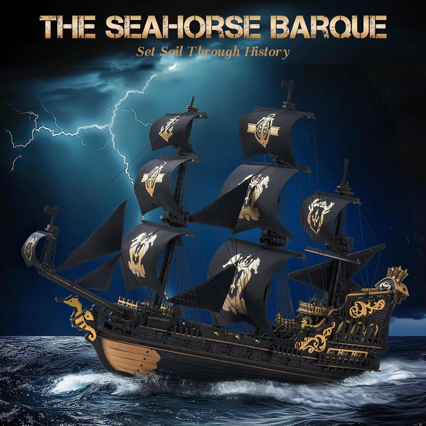 Robotime Rokr 3D Puzzle Wooden Seahouse Barque Model Kits Build Home Desk Decoration Gift for Teens and Adults