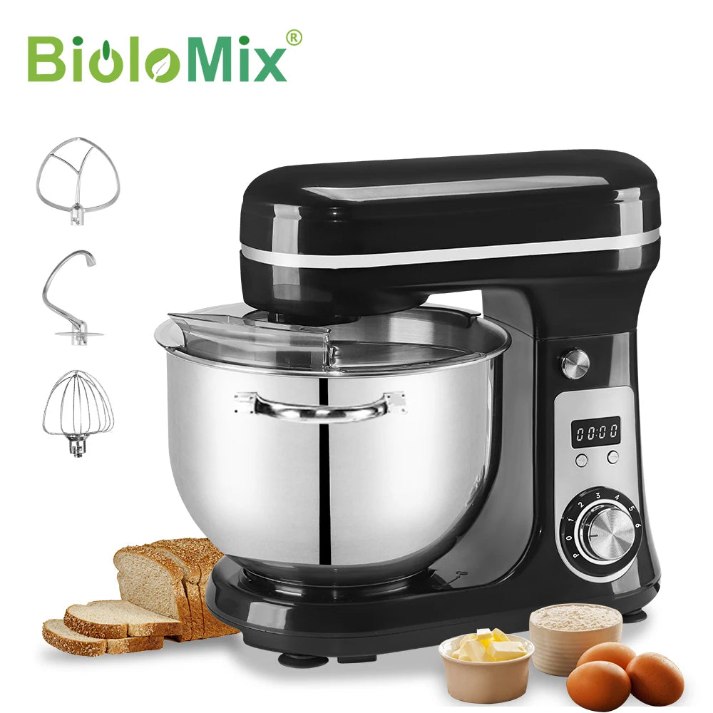 Biolomix Professional Kitchen Stand Mixer with Quiet Motor, 6-Speed Settings, 1200W Power, 6L Capacity, and Cream Egg Whisk Attachment