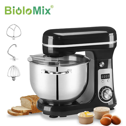 Biolomix Professional Kitchen Stand Mixer with Quiet Motor, 6-Speed Settings, 1200W Power, 6L Capacity, and Cream Egg Whisk Attachment