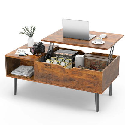 JHK Lift Top Coffee Table for Living Room - 39.37" x 19.7" Adjustable Wood Table with Storage Shelf