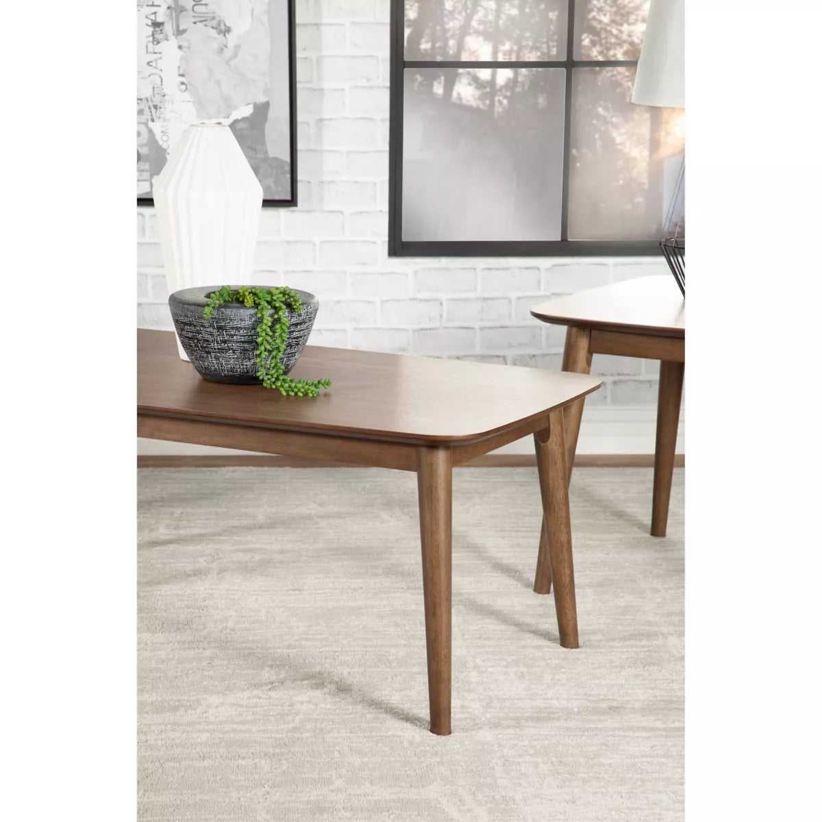 3Pc Radley Wood Coffee Table Set Walnut - Modern Living Room , Beveled Edge Design