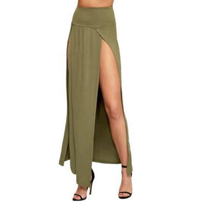 Sexy High Split Long Skirts for Women Summer Casual Two Side Slit Beach Skirt Solid Color High Waist A-Line Skirts Faldas