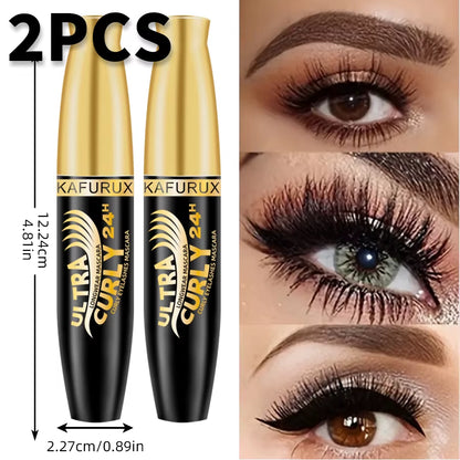 2-Piece Lengthening Black Mascara and Eyelash Brush Set - Long-Wearing Cosmetic Gift for Women