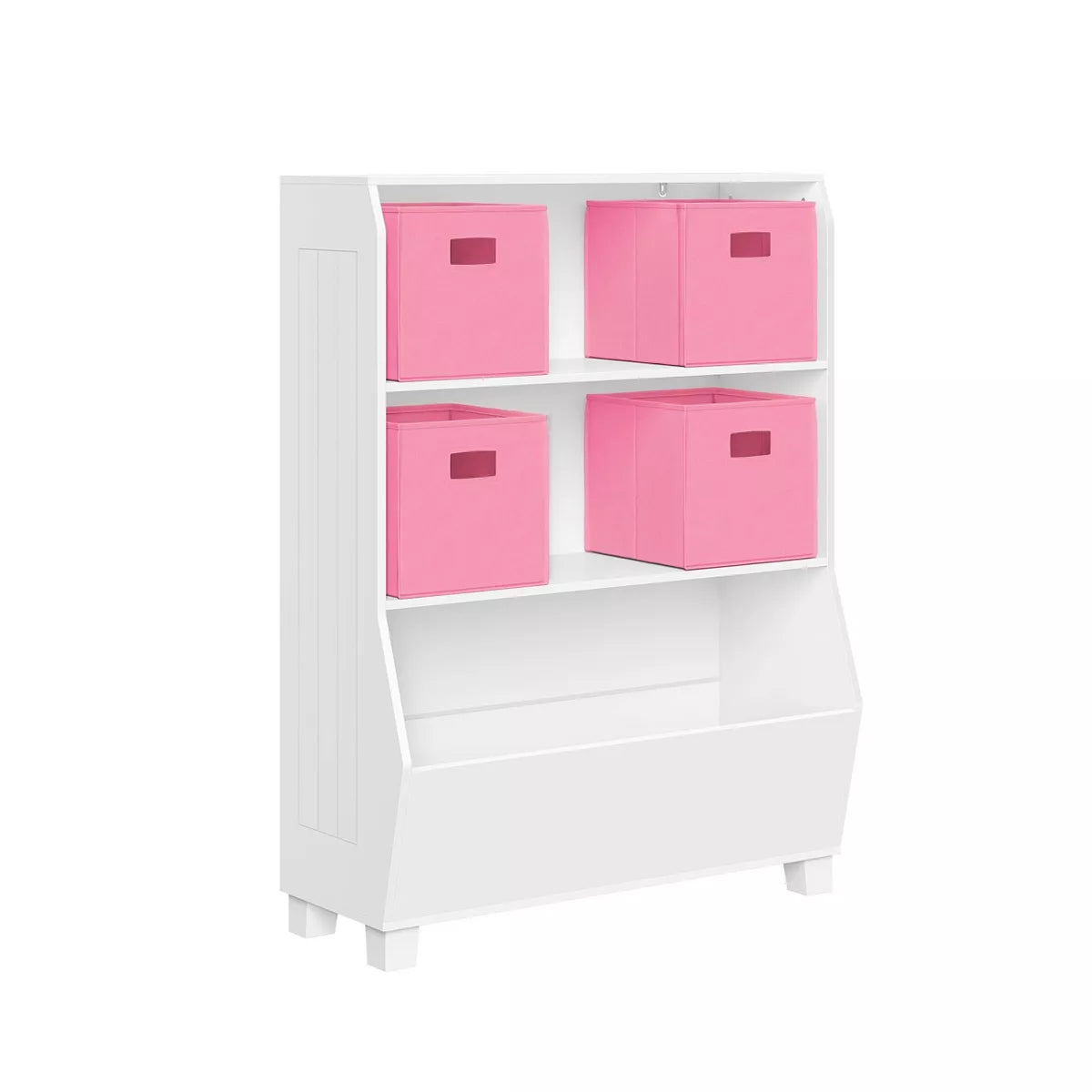 Kids' 34" Playroom Bookshelf with Veggie Bin Organizer, 2 Open Toy Storage Shelves, and 4 Fabric Bins