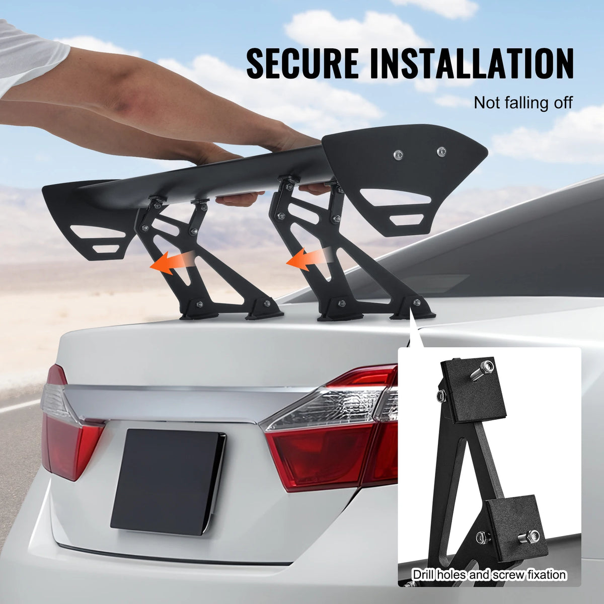 Succebuy 43.3-Inch Universal GT Wing Car Spoiler - Adjustable Lightweight Aluminum Rear Spoiler Wing