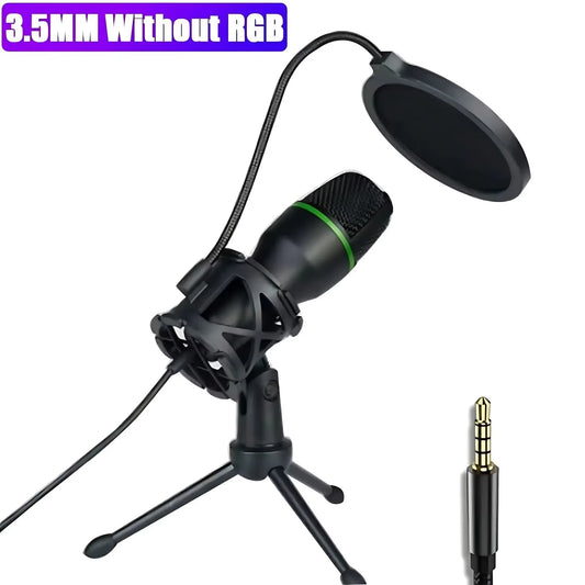 Premium USB Condenser Microphone Kit with Tripod Stand and RGB Lighting for Gaming, Streaming, and Content Creation on PC, Laptop, and Mac - Features Mute Button and Built-in Voice Changer