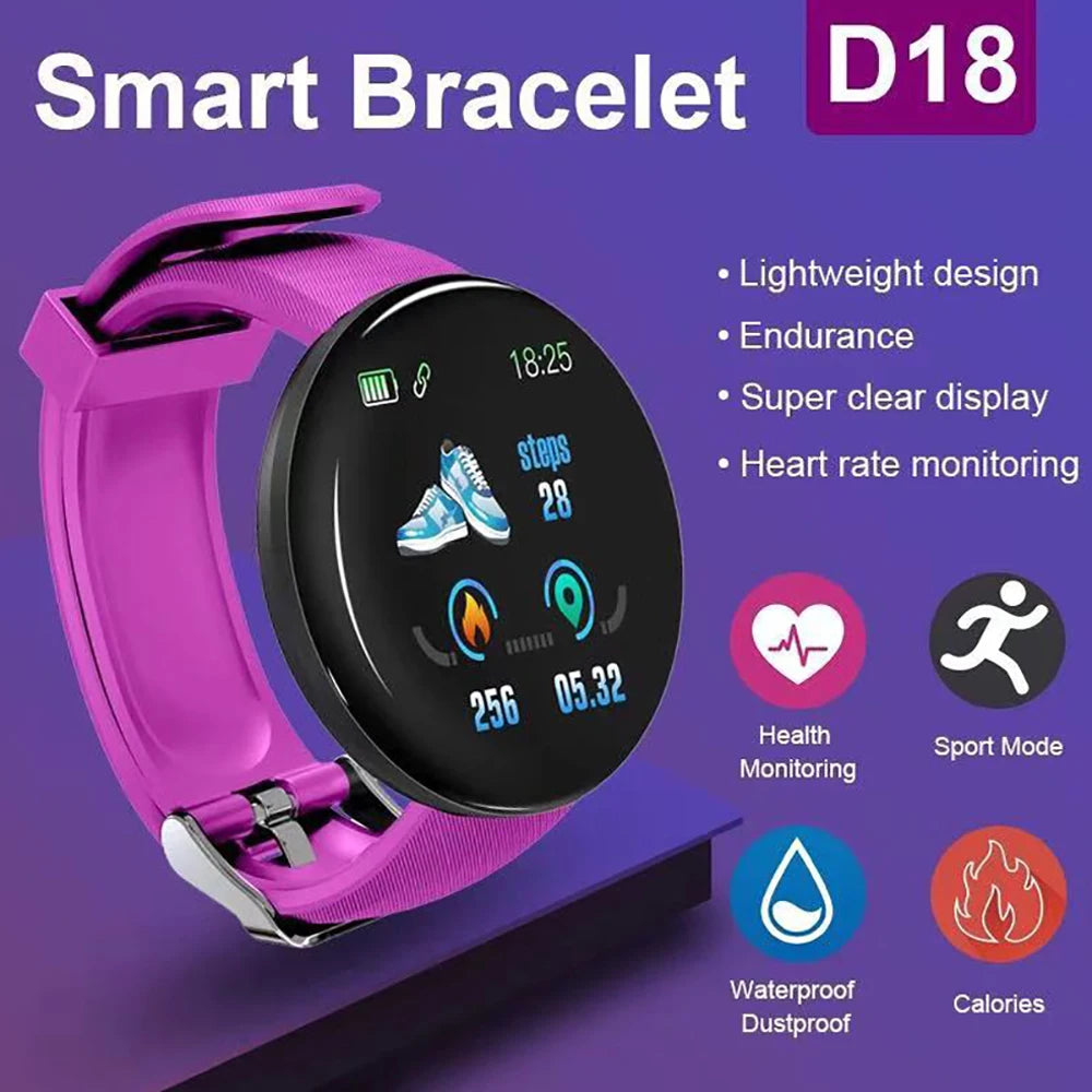 D18 Smart Watch for Ios Android Men Waterproof Smartwatch Women Sleep Monitor Message Fitness Tracker Bracelet Sport Watches SMS