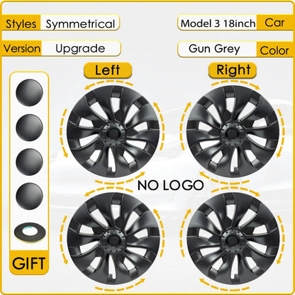 4-Piece Hub Cap Set for Tesla Model 3 - 18 Inch Wheel Cap Replacement and Full Rim Cover Accessories (2018-2023)