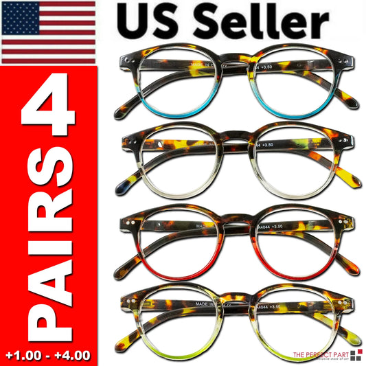 4 Pairs Mens Women Spring Hinge round Horn Power Oval Reading Reader Glasses 1-4