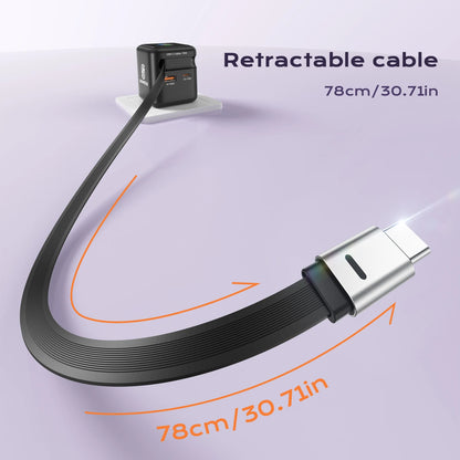 ASOMETECH 70W GaN Charger with Retractable Type-C Cable, 45W PD QC PPS Travel Charger for iPhone 16, MacBook, Tablets, and Samsung Devices
