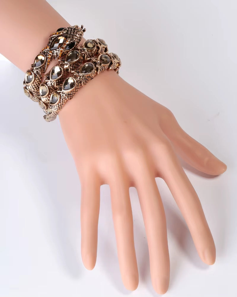 YACQ Stretch Snake Bracelet Armlet Upper Arm Cuff Women Punk Rock Crystal Bangle Jewelry Gold Silver Color Dropshipping A32