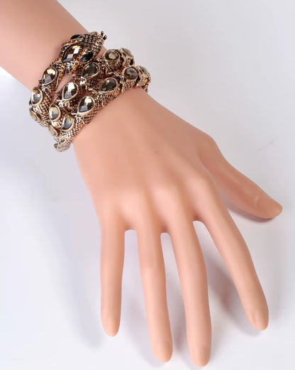 YACQ Stretch Snake Bracelet Armlet Upper Arm Cuff Women Punk Rock Crystal Bangle Jewelry Gold Silver Color Dropshipping A32