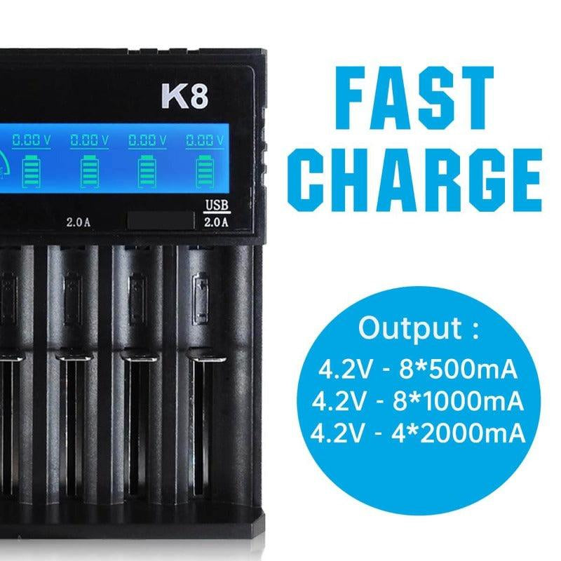 8-Slot with LCD Screen Display Intellegent Rechargeable Li-Ion Battery Charger Universal Flashlight RC Toys Home Tools Battery Charger 4 Slots for Li-Ion 18650 21700 26650 AA AAA Batteries Cell