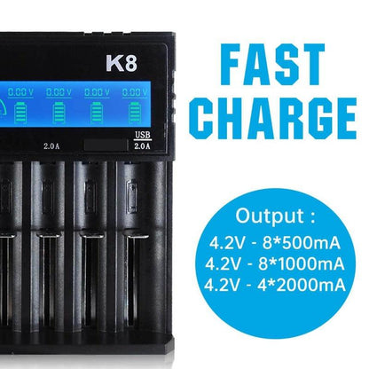 8-Slot with LCD Screen Display Intellegent Rechargeable Li-Ion Battery Charger Universal Flashlight RC Toys Home Tools Battery Charger 4 Slots for Li-Ion 18650 21700 26650 AA AAA Batteries Cell