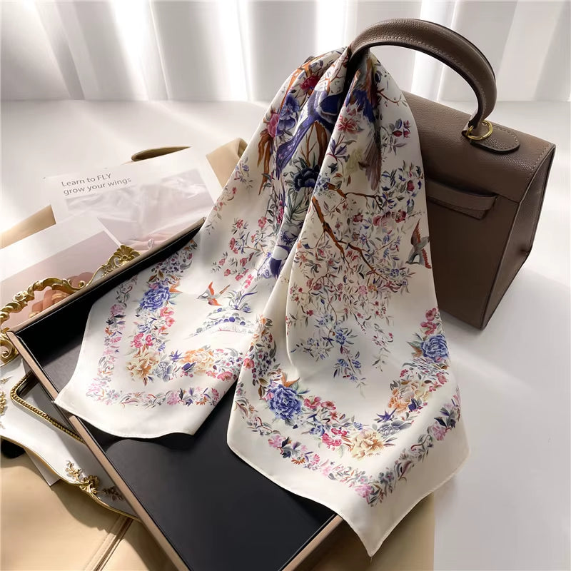 2025 New Fashion 70X70Cmprinted Women'S Scarf Pashmina Silk Scarf Square Shawl Decorative Headband Neck Luxury Design Bandana