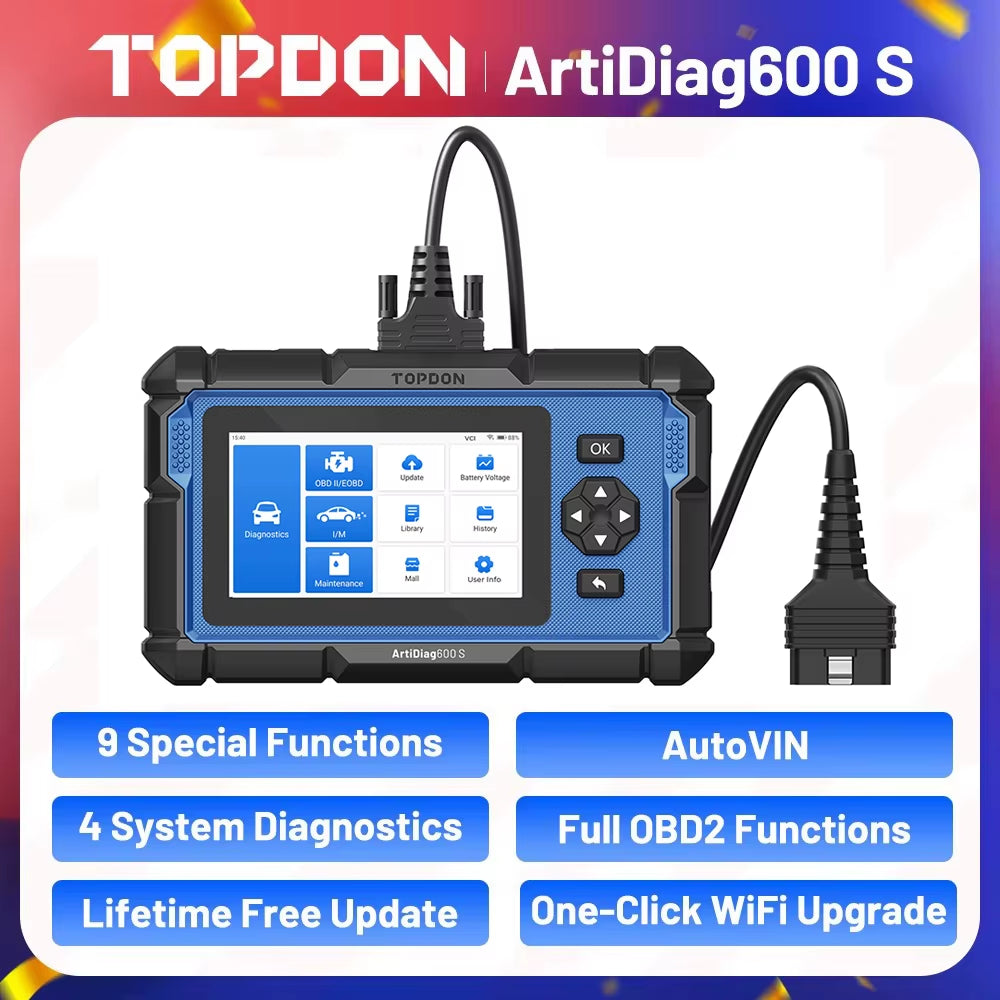 TOPDON Artidiag600S Professional OBD2 Scanner and Automotive Diagnostic Tool for ABS, Airbag, Oil, EPB, DPF, TPMS, and BMS Reset