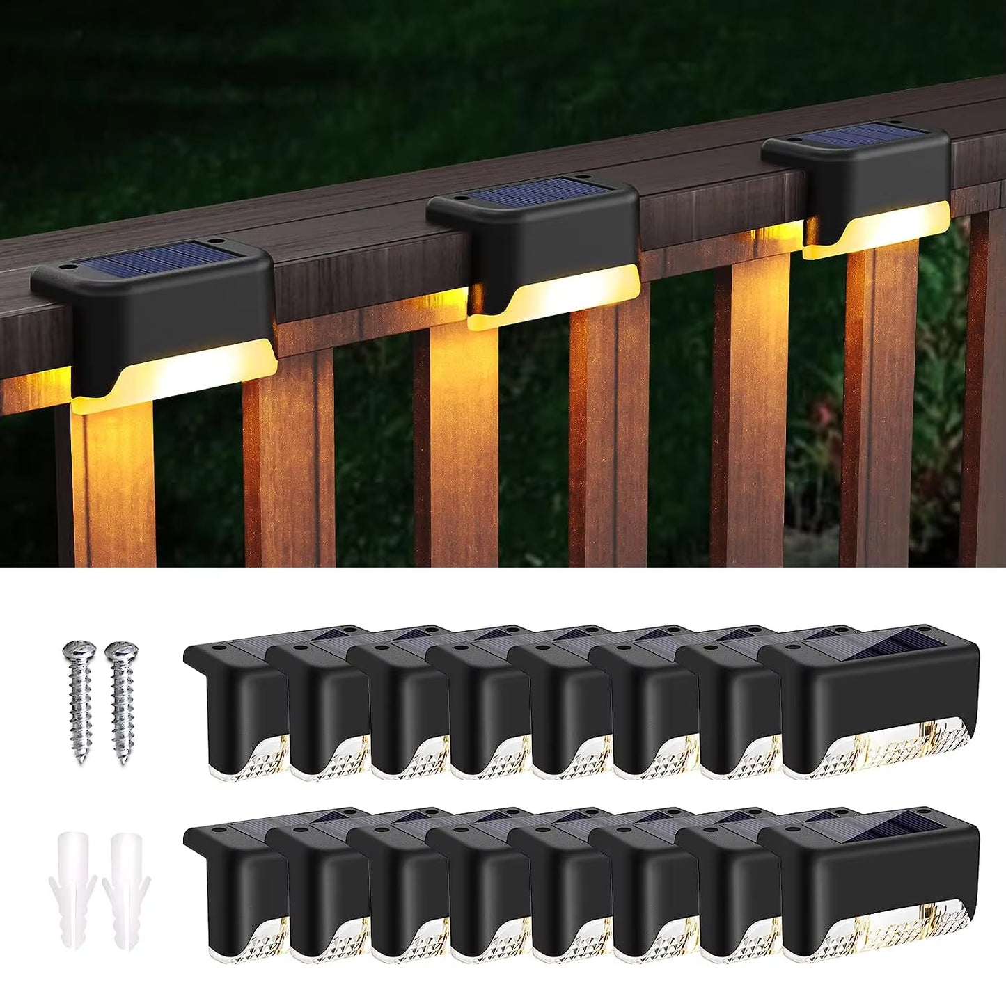 16-Pack Outdoor Solar Deck Lamp for Outdoor Stairs, Steps, Fences, Yards, Patios and Paths LED Light (Warm White)