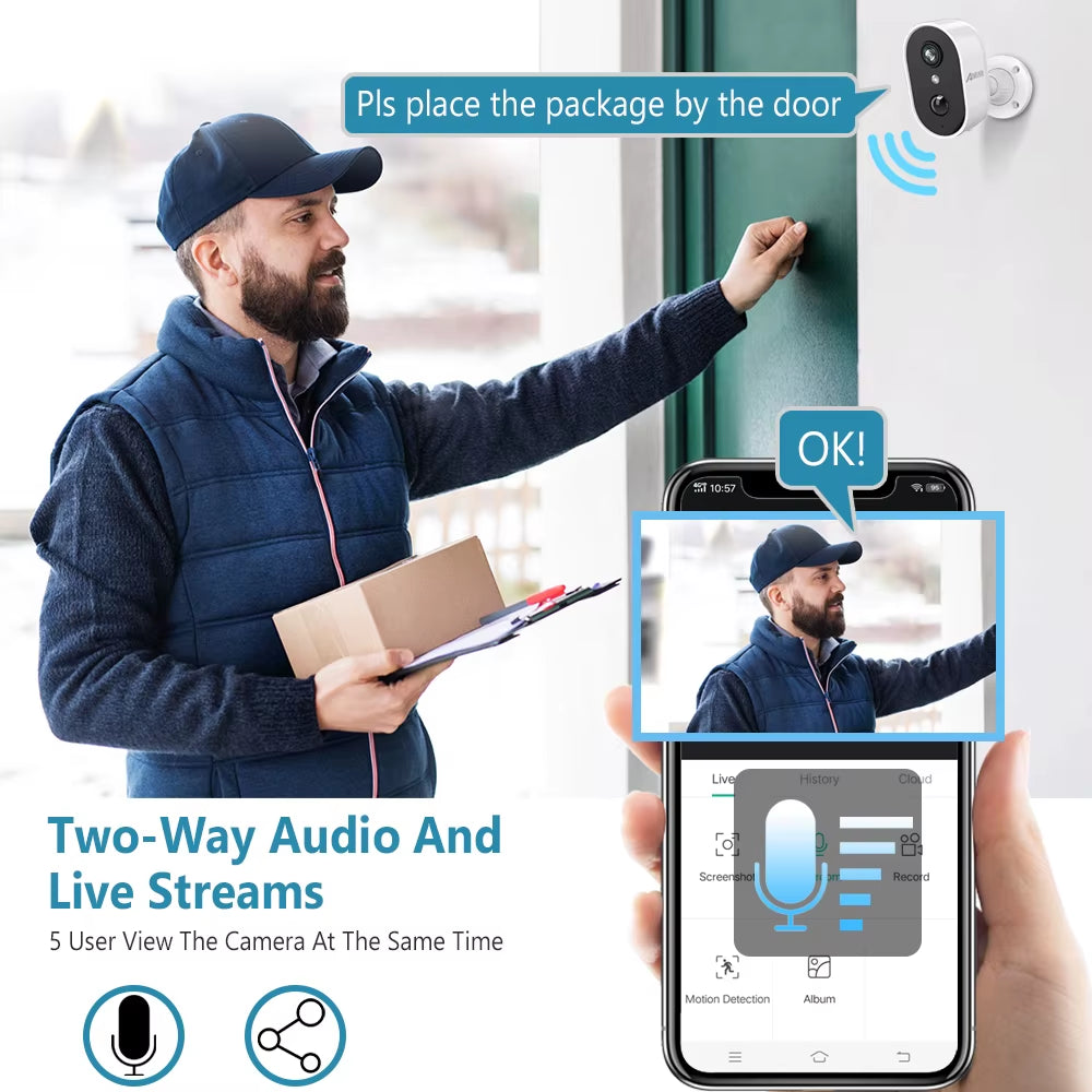 ANRAN 2K Rechargeable Battery Camera 2.4G Wifi Camera Wireless Home Surveillance Security Cameras PIR ,IP65 ,Work with ANRAN App