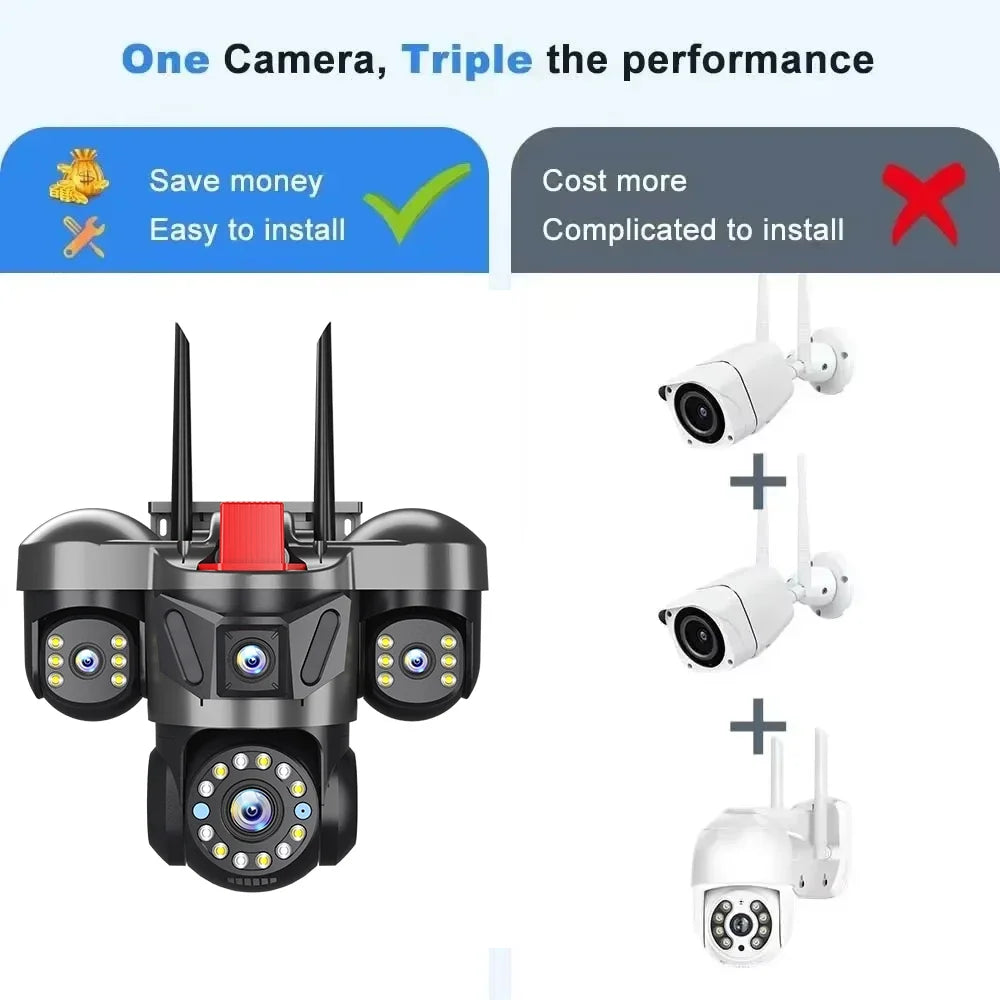 12K 24MP Outdoor Wifi Camera Triple Lens Home Security CCTV Video Surveillance System with Night Vision Triple Screens