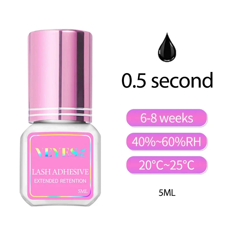Veyes Inc 5ml Eyelash Extensions Adhesive - Fast Drying (0.5 Seconds) with 7 Weeks Retention for Volume Makeup Applications