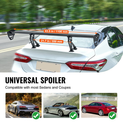 Succebuy 43.3-Inch Universal GT Wing Car Spoiler - Adjustable Lightweight Aluminum Rear Spoiler Wing