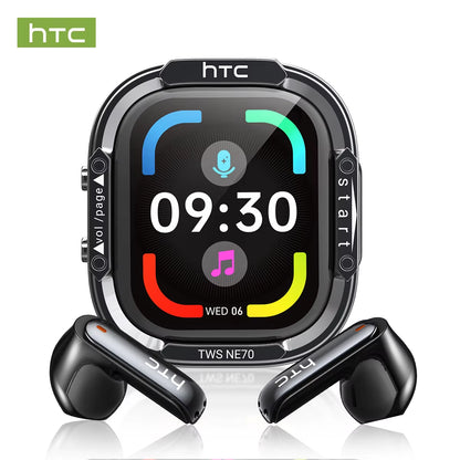 Bluetooth Wireless Headphones HTC NE70 with Microphone, AI Translator, 30-Hour Battery Life, and Full HD LCD Display