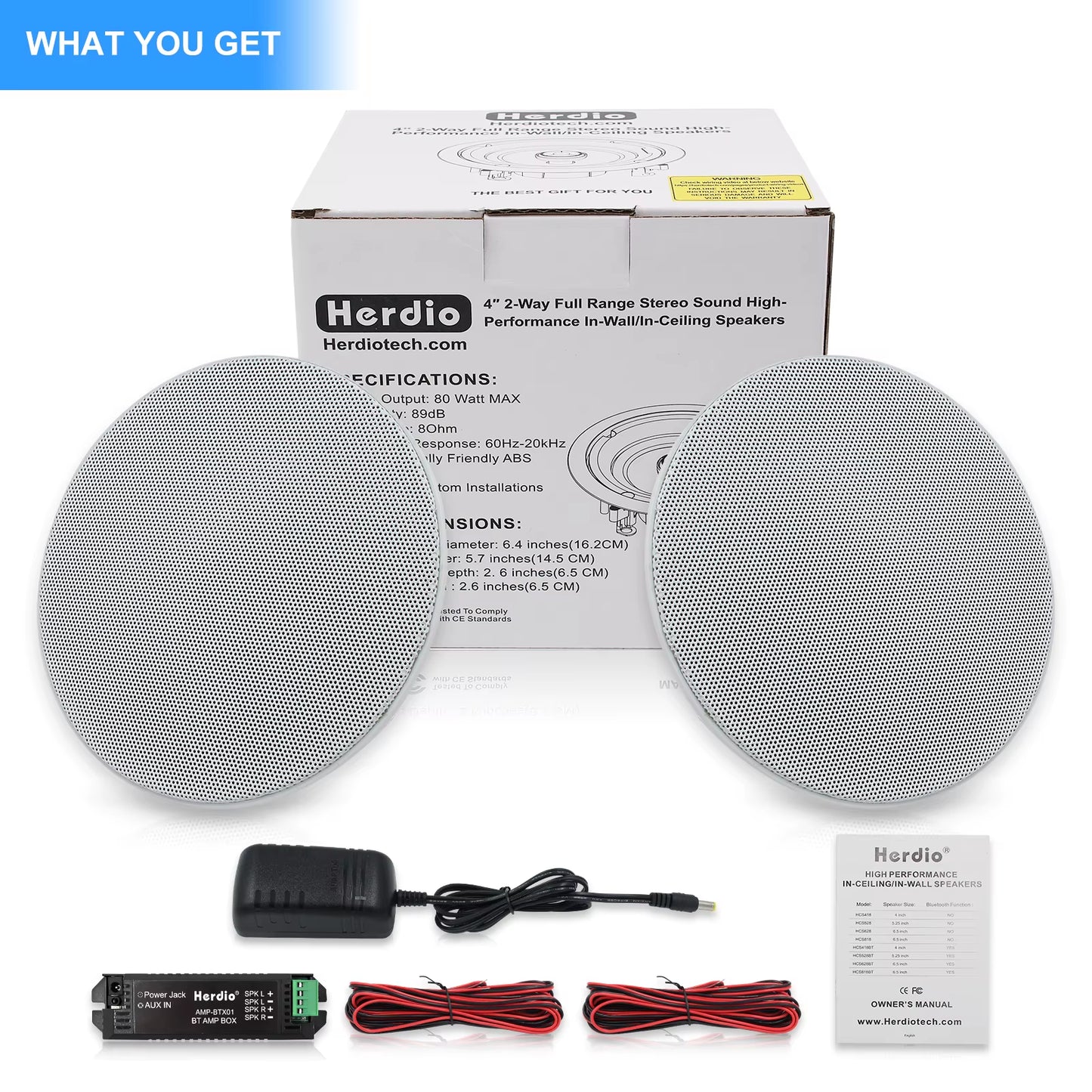 4 Inch Flush Mount Two-Way Stereo Ceiling Bluetooth Speaker for Indoor and Outdoor Placement in Bathroom Kitchen Bedroom